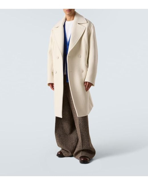 Dries Van Noten Natural Double-Breasted Wool And Cotton Coat for men