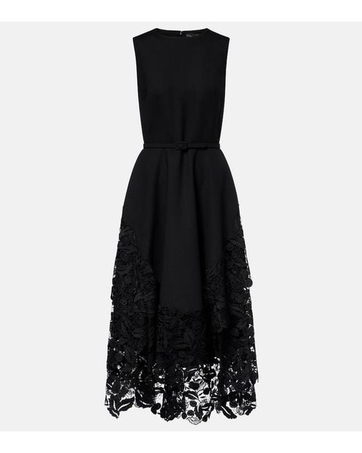 Oscar de la Renta Black Wool-Blend And Lace Cocktail Dress