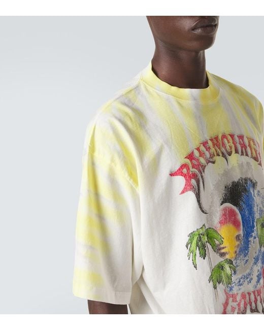 Balenciaga White Printed Tie-Dye Cotton Jersey T-Shirt for men