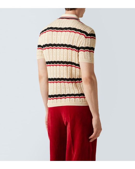 Valentino Natural Vlogo Pointelle Striped Cotton Polo Shirt for men