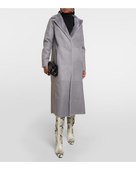 Yves Salomon Blue Reversible Leather And Shearling Coat