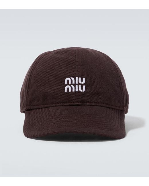 Miu Miu Brown Logo Denim Baseball Cap for men