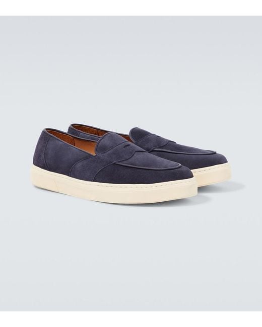 George Cleverley Blue Joey Ii Suede Penny Loafers for men