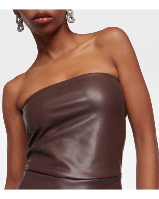 Robe longue bustier en cuir synthetique Norma Kamali en coloris Brown