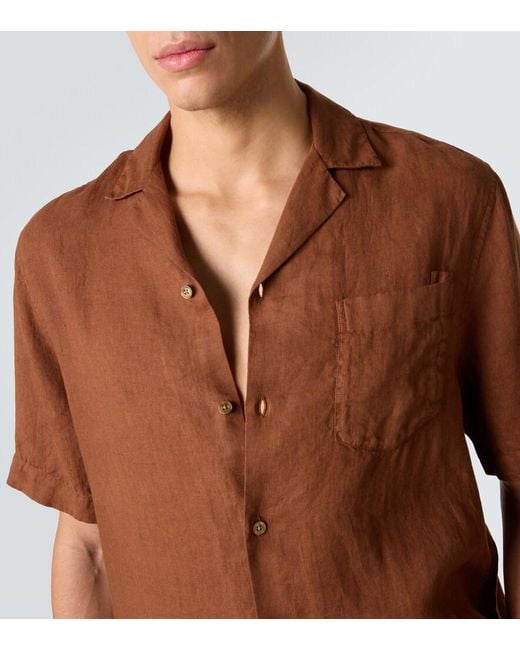 Frescobol Carioca Brown Angelo Linen Shirt for men