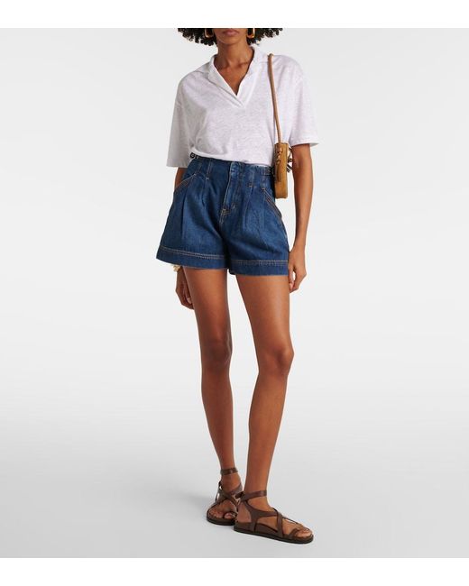 Veronica Beard Blue Jaffe High-Rise Denim Shorts
