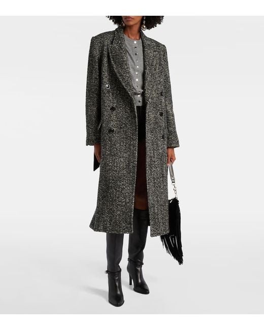 Isabel Marant Black Ebyane Chevron Wool-Blend Tweed Coat