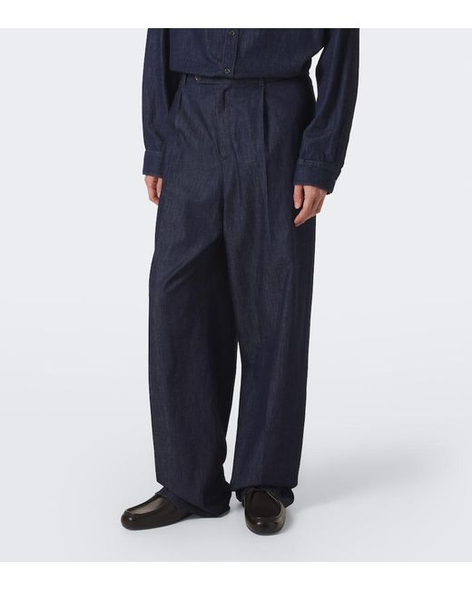 Jil Sander Blue Cotton Chambray Wide-Leg Pants for men