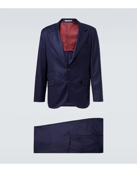 Brunello Cucinelli Blue Virgin Wool Suit for men