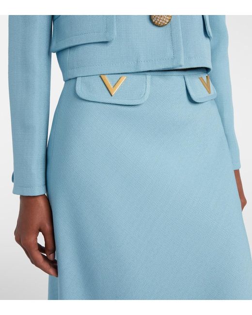 Valentino Blue Vlogo Canvas Midi Skirt