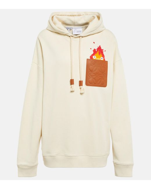 Loewe White X Howl's Moving Castle Calcifer Embroidered Cotton Hoodie