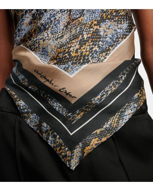 Christopher Esber Gray Snake-Print Silk Scarf