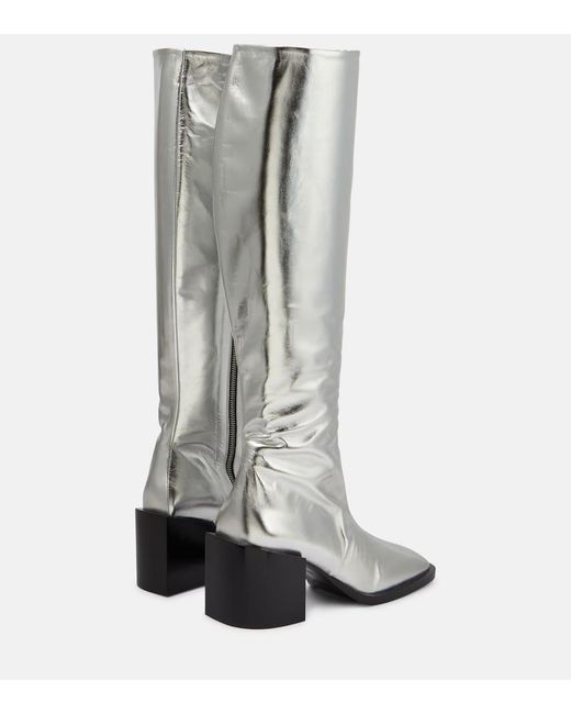 Jil Sander Gray Metallic Leather Knee-high Boots