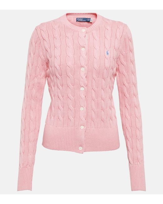 Polo Ralph Lauren Plaited Cotton Cardigan in Pink | Lyst