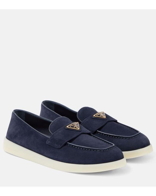 Prada Blue Loafers Saint Tropez Aus Veloursleder