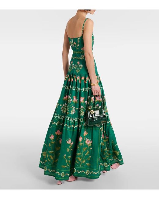 Vestido largo Lima Esmeralda de lino bordado Agua Bendita de color Green