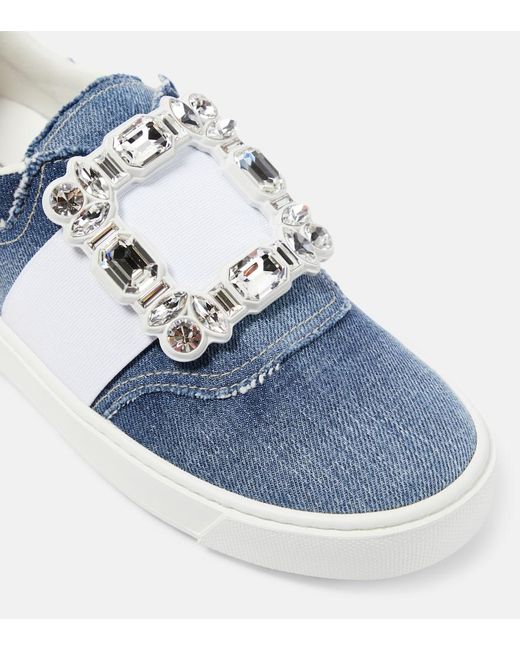 Roger Vivier Blue Very Vivier Fringed Denim Sneakers
