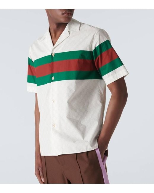 Camisa bowling de algodon con logo Gucci de hombre de color White