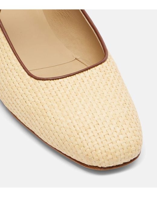 Le Monde Beryl Brown Leather-Trimmed Raffia Mary Jane Flats