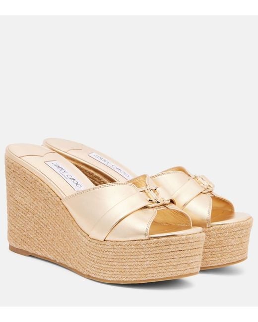 Jimmy Choo Natural Leda 100 Leather Platform Wedge Sandals