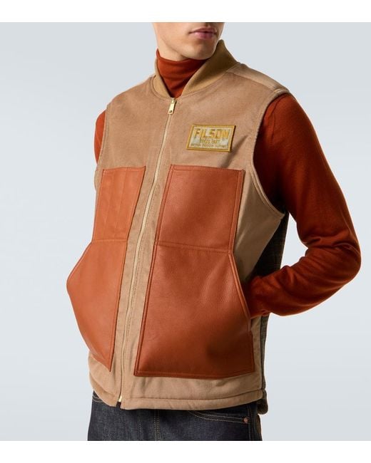 Junya Watanabe Weste Aus Baumwolle Und Wolle Mit Leder in Brown für Herren