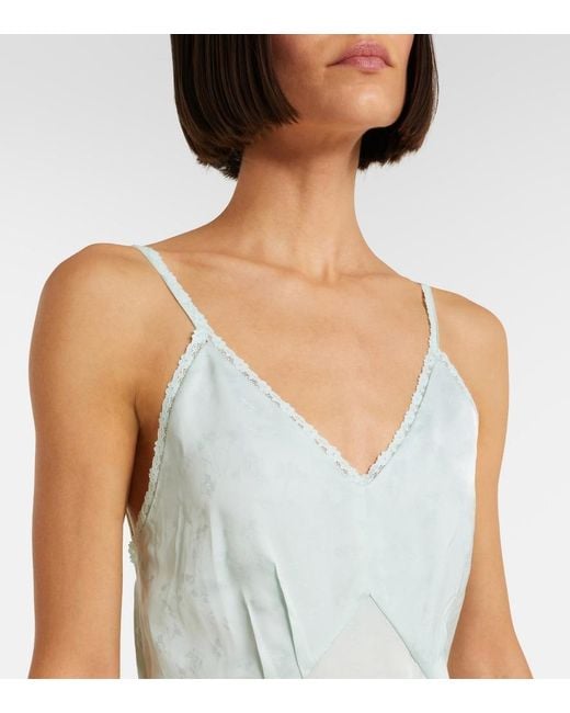 Victoria Beckham White Asymmetric Lace-Trimmed Jacquard Slip Dress