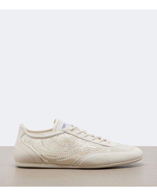 Jimmy Choo White Sunny Suede-Trimmed Embellished Sneakers