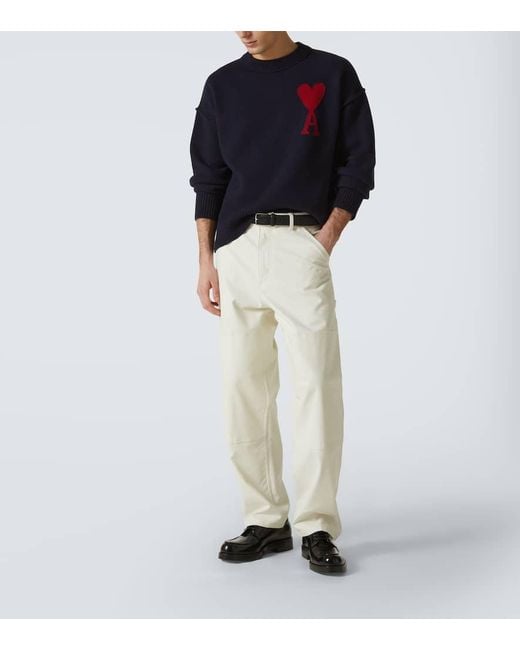 AMI Blue Ami Paris Paris Ami De Coeur Intarsia-logo Jumper for men