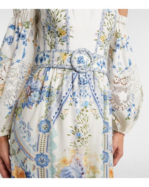 Camilla Blue Floral Off-Shoulder Linen And Silk Maxi Dress