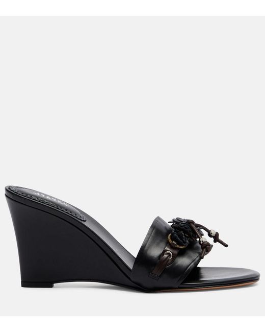 Isabel Marant Black Anee Embellished Leather Wedge Mules