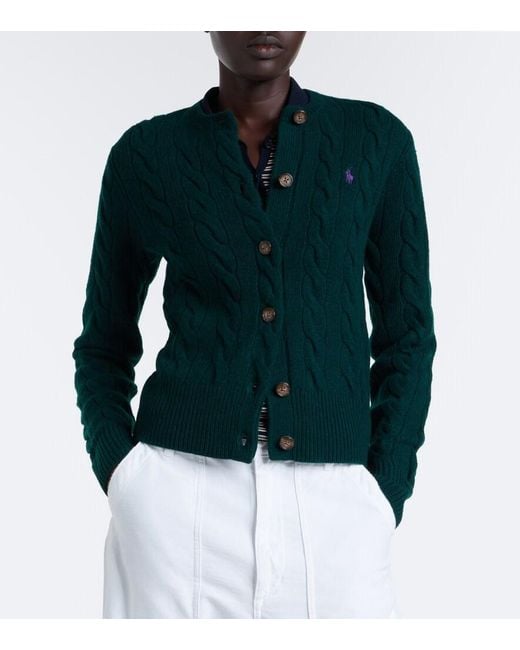 Polo Ralph Lauren Green Cable-Knit Wool And Cashmere Cardigan
