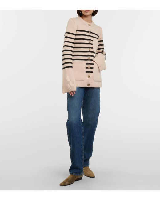 Khaite Black Suzette Striped Cashmere-blend Cardigan
