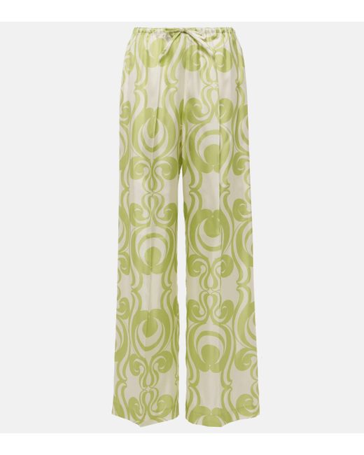 Pantalon ample imprime en soie Dries Van Noten en coloris Green