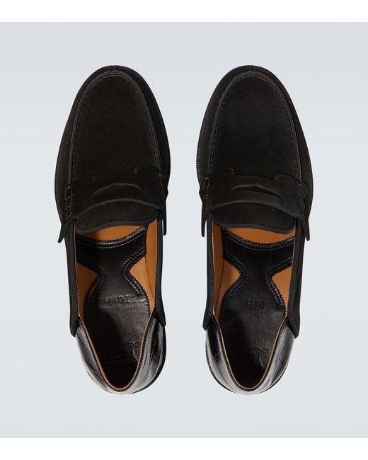 Christian Louboutin Black Penny No Back Suede And Croc-Effect Loafers for men