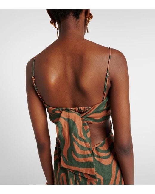 Johanna Ortiz Metallic Printed Cutout Linen Maxi Dress