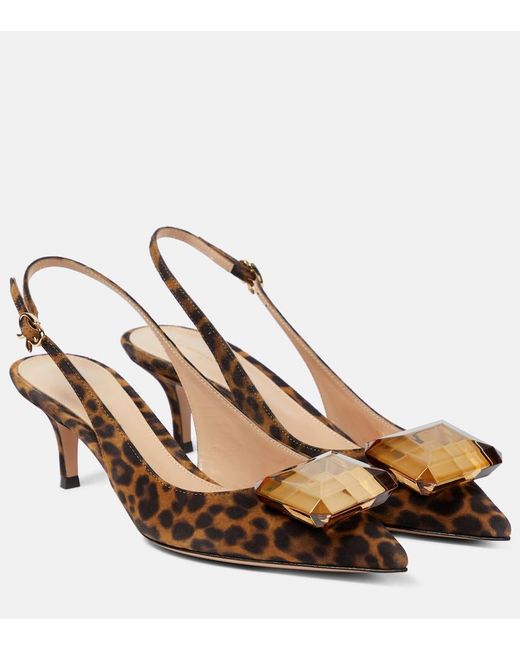 Gianvito Rossi Jaipur Embellished Suede Slingback Pumps in Brown Lyst