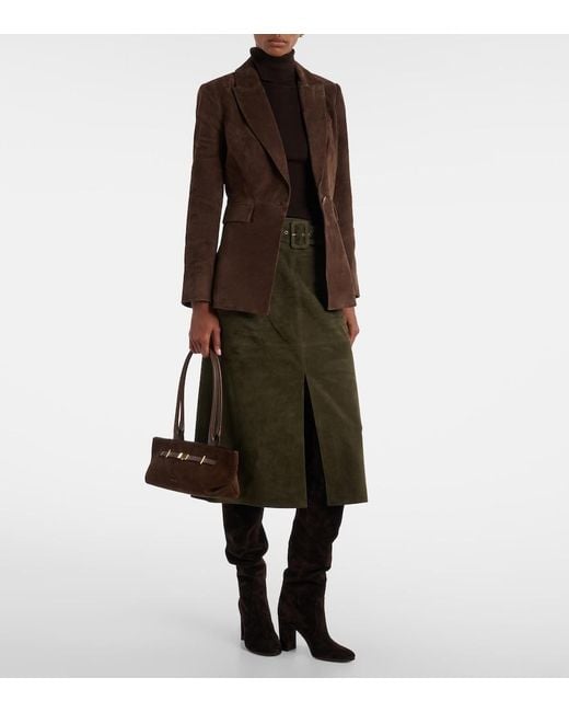 Veronica Beard Green Alexie Belted Suede Midi Skirt