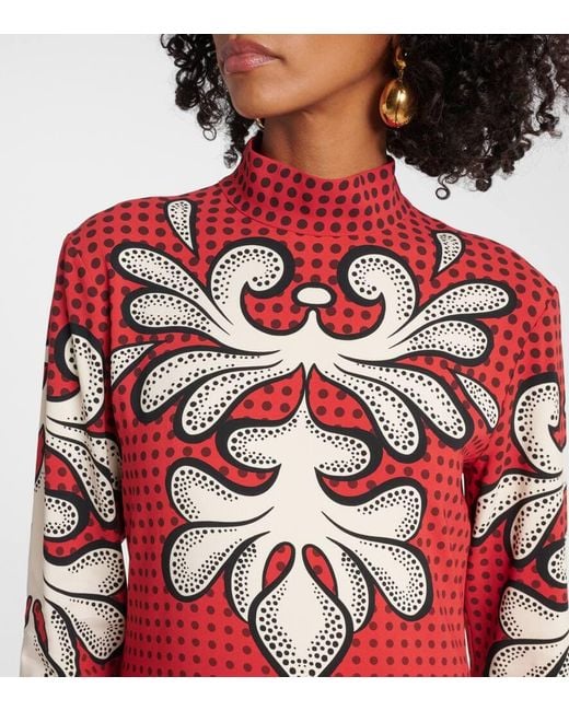 LaDoubleJ Red Halle Printed Satin Midi Dress