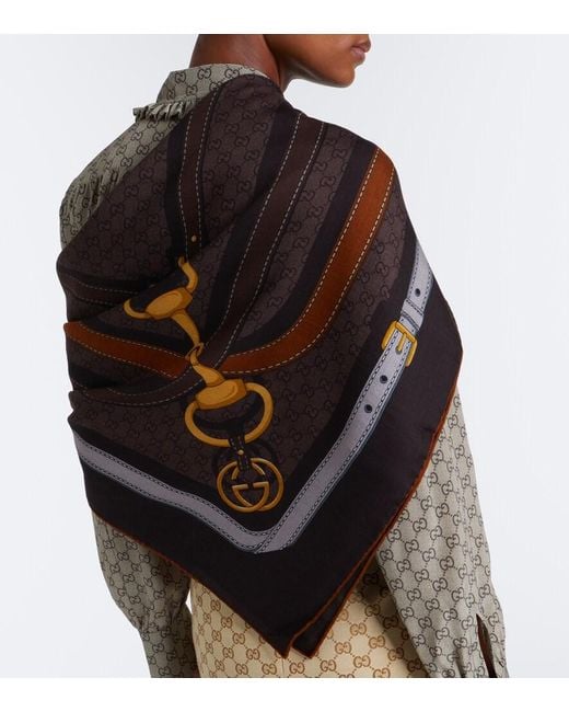 Gucci Brown Gg Jacquard Wool And Silk Scarf