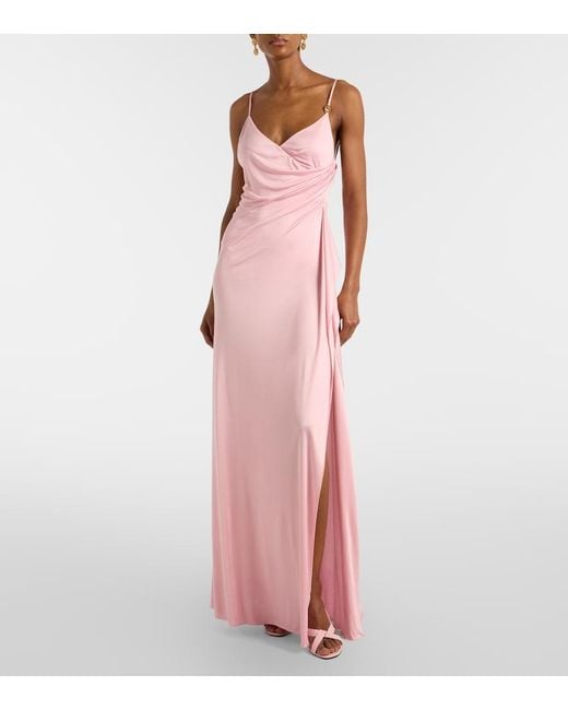 Versace Pink Medusa Gathered Jersey Gown
