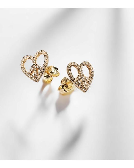 Sydney Evan Metallic Peace Heart 14kt Gold Earrings With Diamonds
