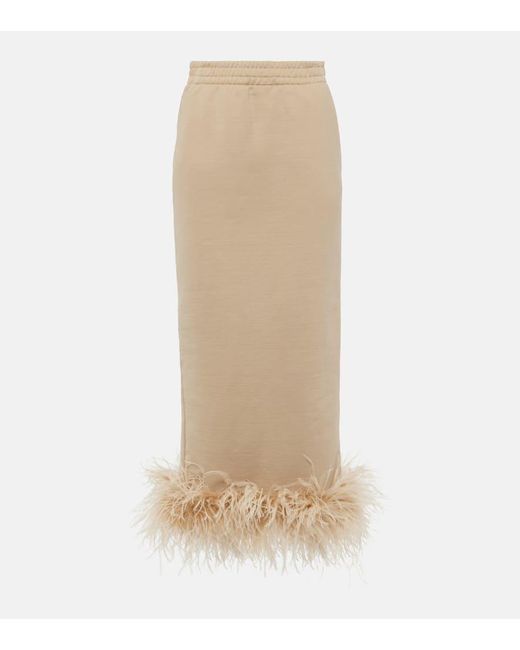 Falda de algodon con ribete de plumas Prada de color Natural