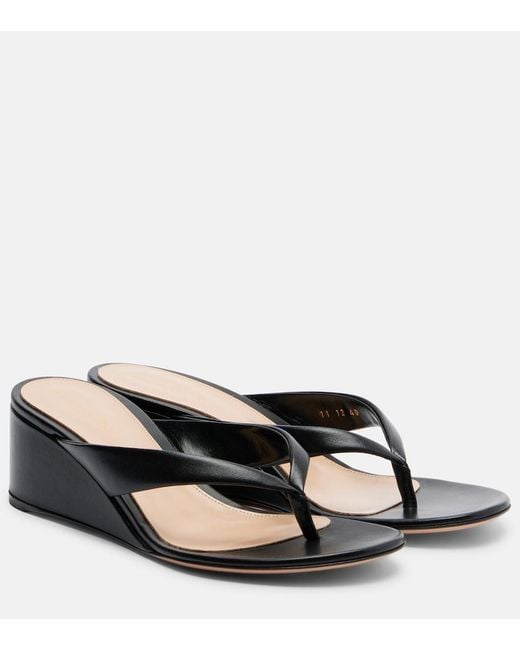 Gianvito Rossi Black Leather Wedge Thong Sandals