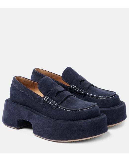J.W. Anderson Blue Suede Platform Penny Loafers