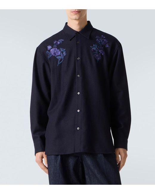 Dries Van Noten Blue Embroidered Wool Shirt for men