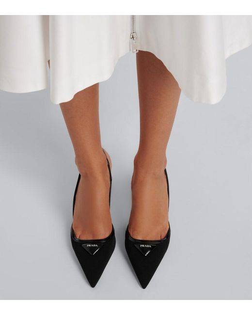 Prada Black Leather-Trimmed Slingback Pumps
