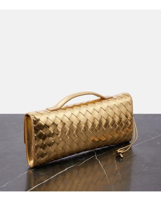 Bottega Veneta Andiamo Intrecciato Metallic Leather Clutch