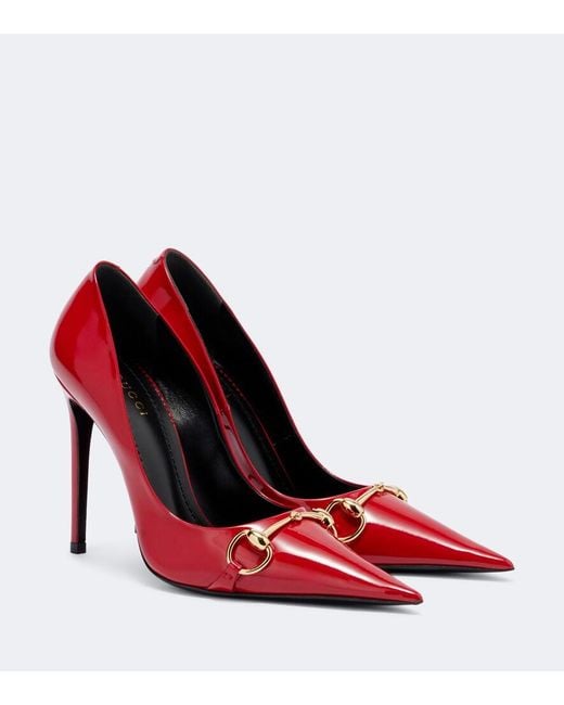 Gucci Red Donna Horsebit Patent Leather Pumps
