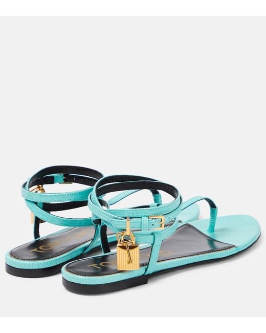 Tom Ford Green Padlock Leather Thong Sandals