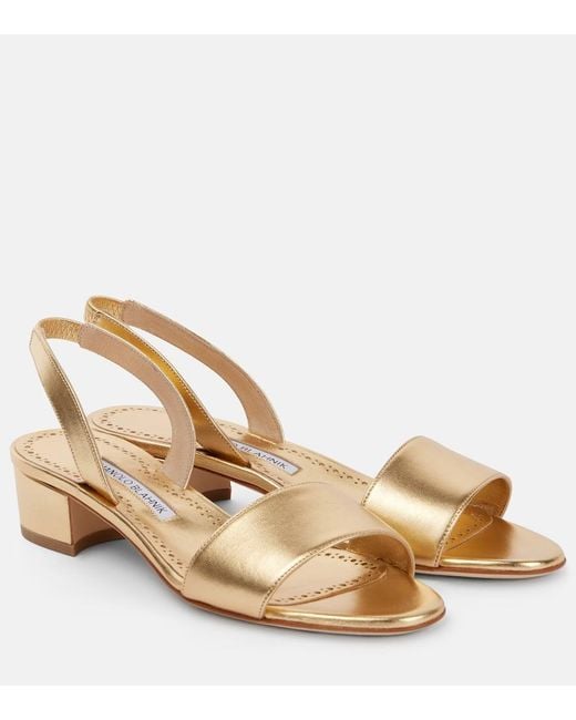 Manolo Blahnik Natural Slingback-Sandalen Patopia 30 Aus Metallic-Leder
